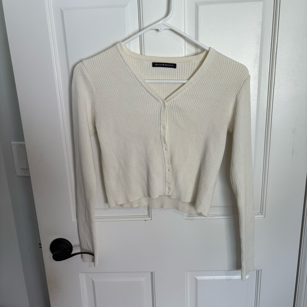 Brandy Melville Zelly Cardigan White Cream Button Down Long Sleeve Sweater